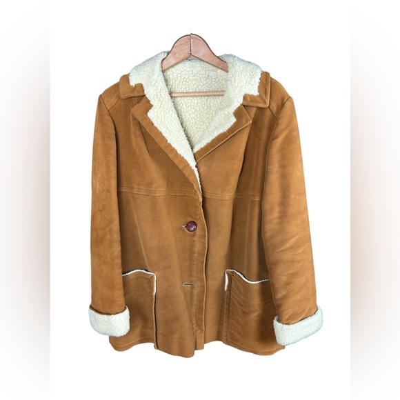 Vintage 70s Montoro Suede Faux Sherling Collared Jacket Betty Rose Daisy Jones - Picture 1 of 15
